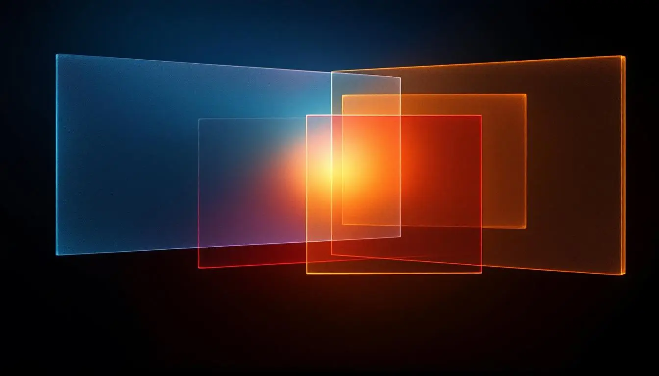 Three overlapping translucent color panels representing the genre intersection of The Emotion Collector Awakening as dystopian sci-fi, thriller, and literary fiction.