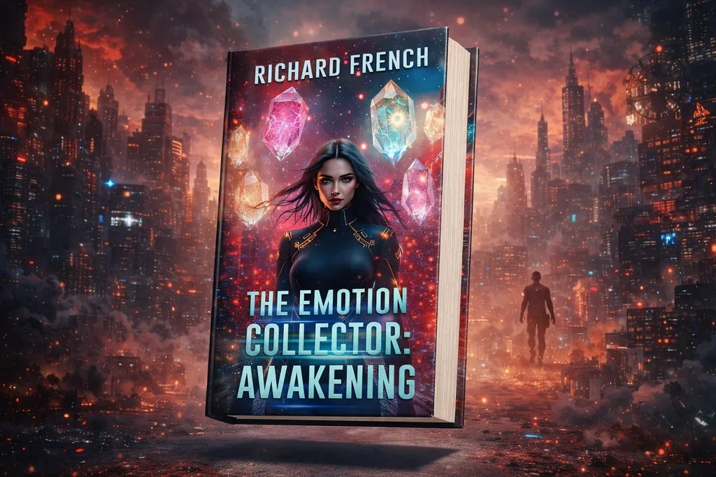 Book mockup in a dystopian city